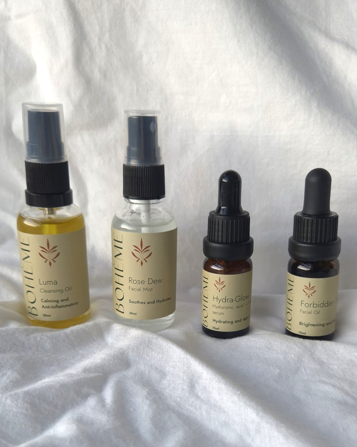 Natural skincare minis bundle – organic facial oils, hydrating hyaluronic acid serum, and rose mist for glowing skin on the go